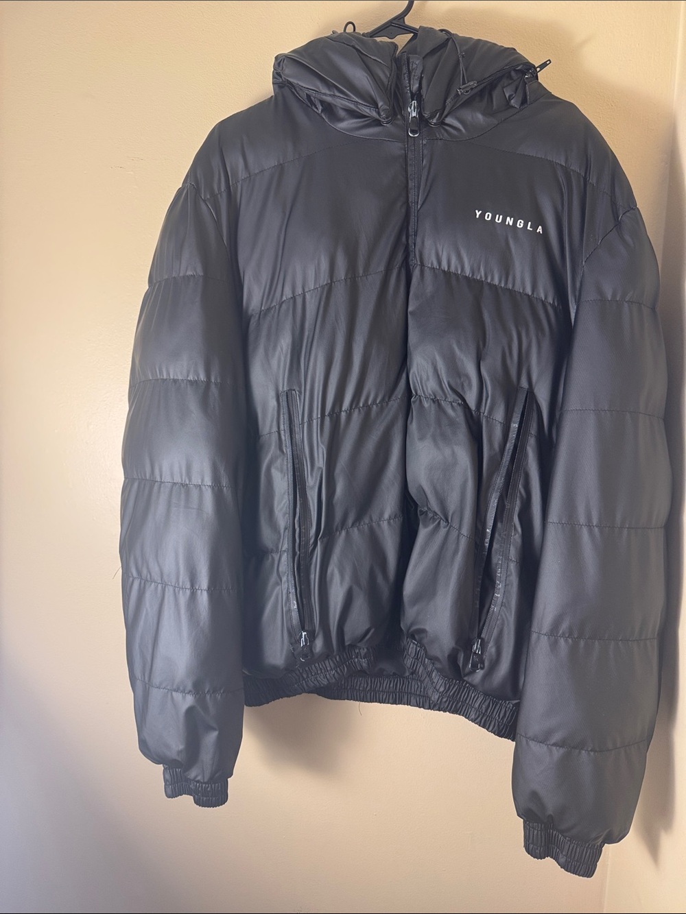 YoungLA Black Quilted Hooded Puffer Jacket